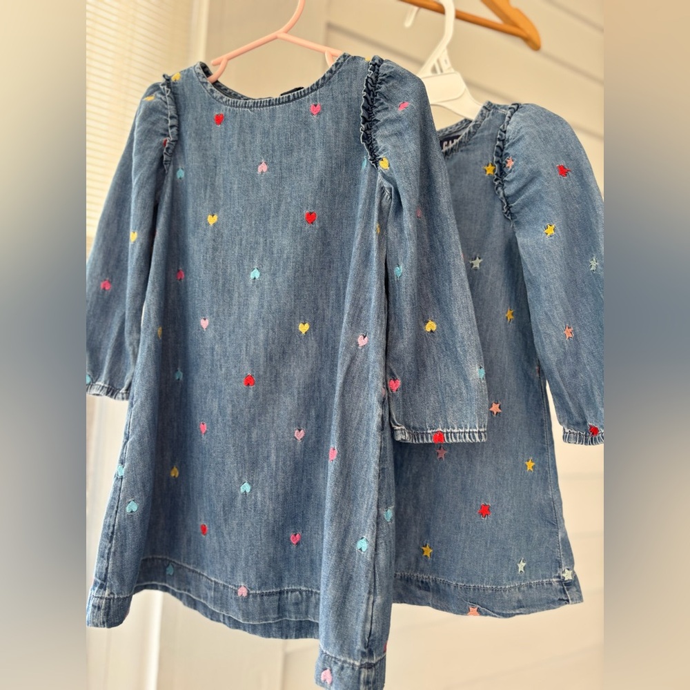 GAP' Denim Heart & Star Embroidered Dresses